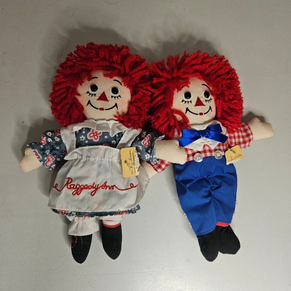 Vintage Raggedy Ann and Andy 85th 80th Anniversary Plush Doll Set 8 inch Tagged